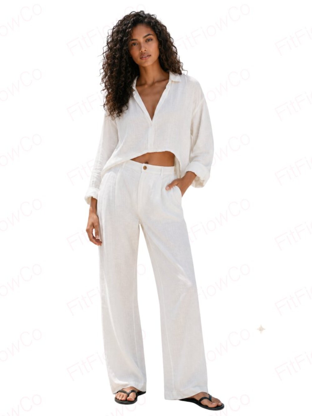 ZARA White Wide Leg Pants Women M Linen Look Resort Summer Trousers